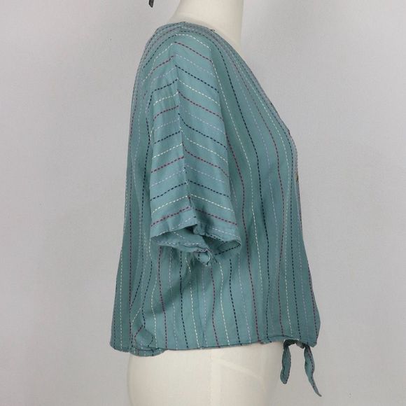 Falls Creek Light Teal Blue Button Down Embroidered Short Sleeve Blouse XL - Picture 8 of 10